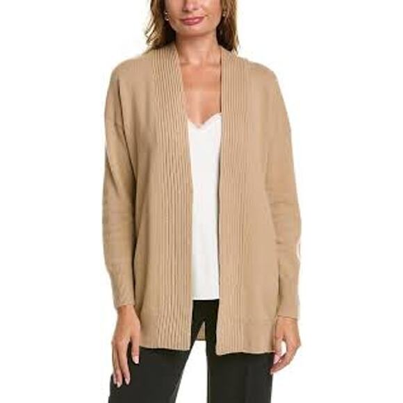 VINCE Cashmere/Wool Rib Trim Slouchy Open Front Cardigan Sweater Camel Beige S - Picture 1 of 6